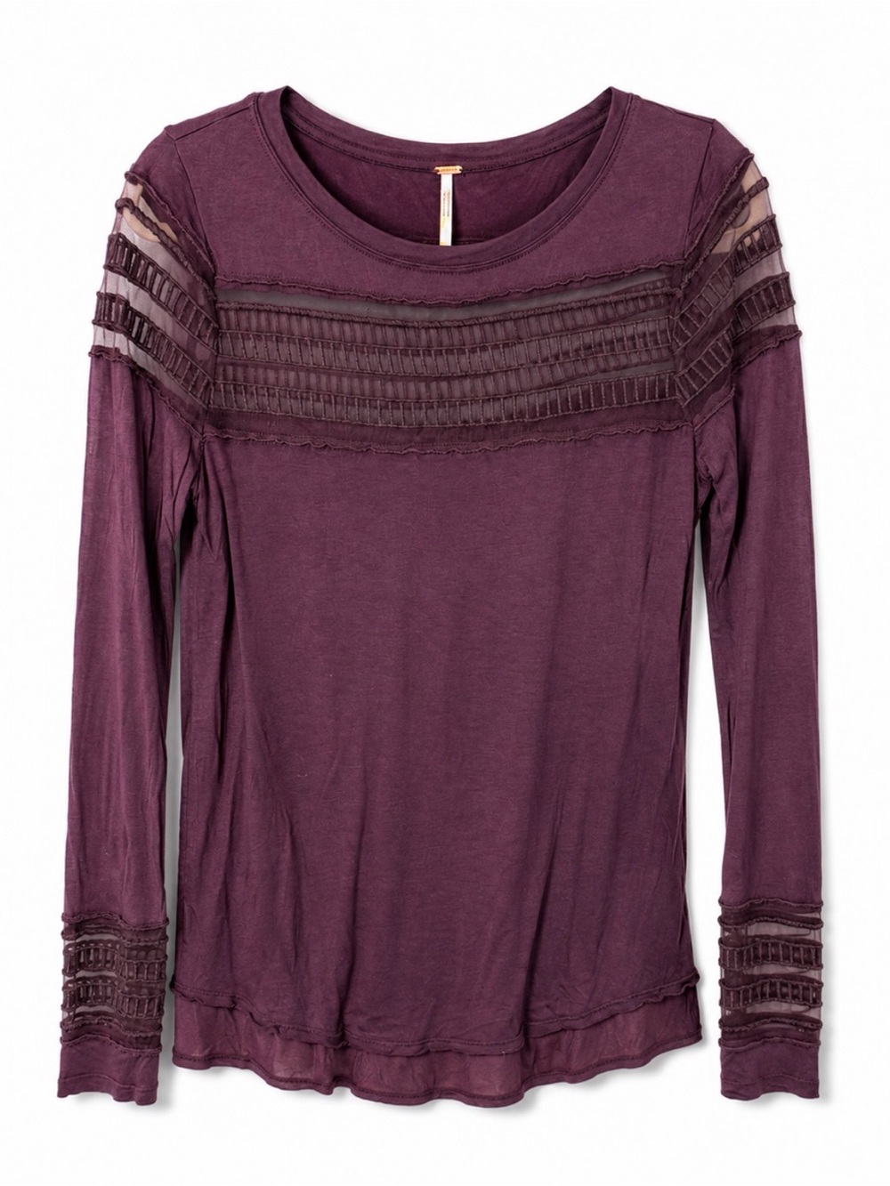 Free People Lace Yoke Long Sleeve Top - Plum
